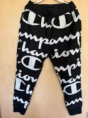 Champion Black Joggers with White Script Logo